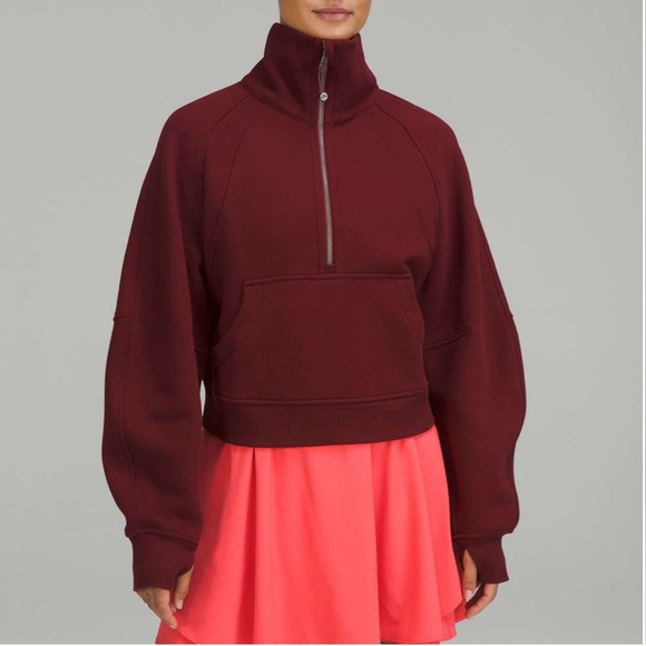 lululemon athletica Other - Lululemon Scuba Oversized Funnel Neck Half Zip Red Merlot Size M / L W3FJ6S